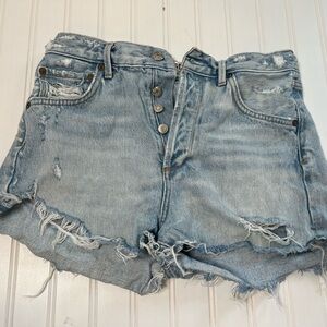 AGOLDE Womens Jaden High Rise Cut Off Shorts 26 Light Wash Destroyed A038 56